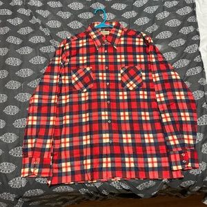 VTG Mens Wedgefield Large Red, Blue and Yellow Long Sleeve Button Up Flannel